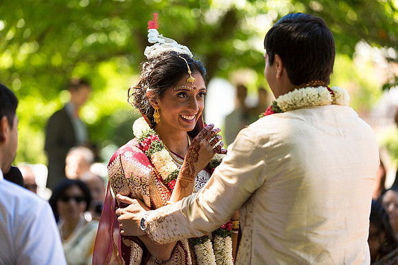Bride and groom during Hindu wedding ceremony at Linden Place, Bristol. Rhode Island.