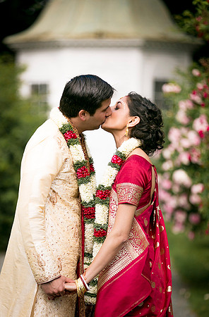 Bride and groom during Hindu wedding ceremony at Linden Place, Bristol. Rhode Island.