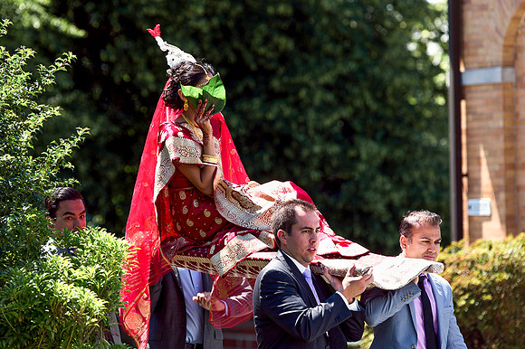 Bride and groom during Hindu wedding ceremony at Linden Place, Bristol. Rhode Island.